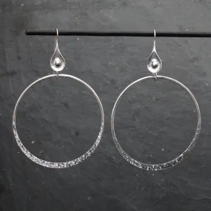 Hammered Silver Large Open Circle Earrings
