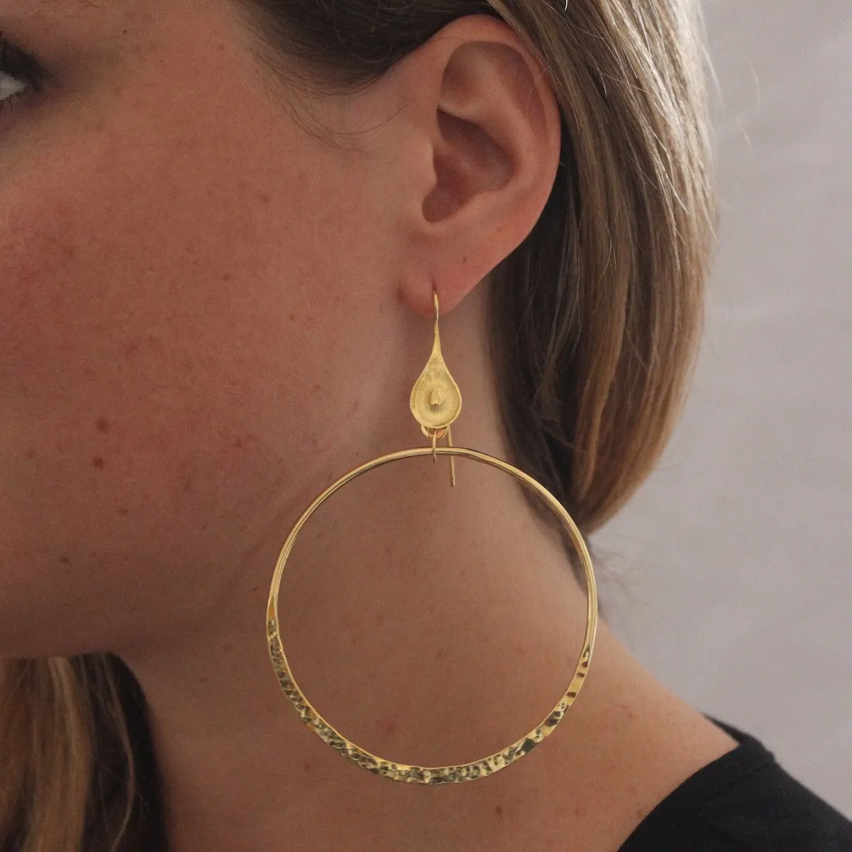 Hammered Silver Large Open Circle Earrings