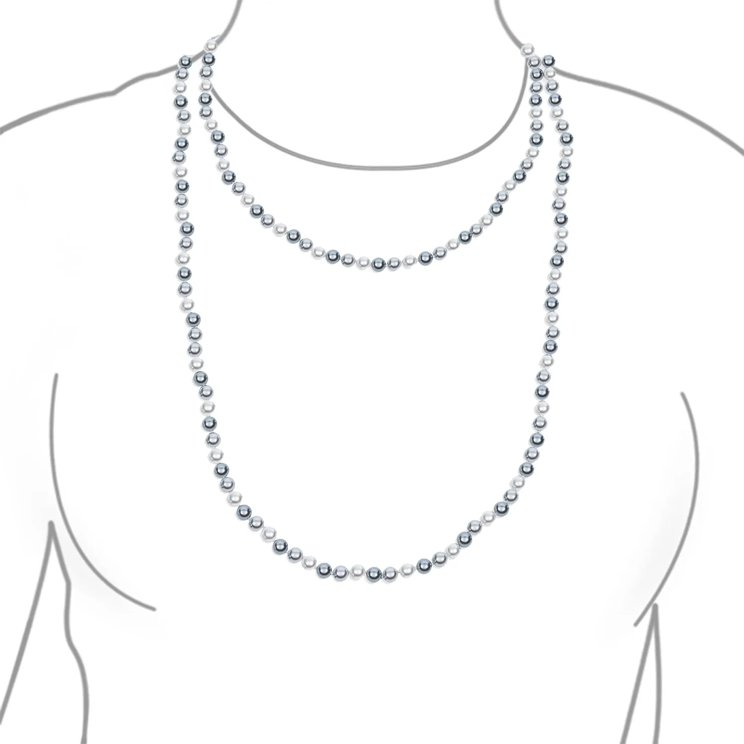 Hand Knotted 62" Multicolor Simulated Pearl Strand Necklace Triple Wrap Style