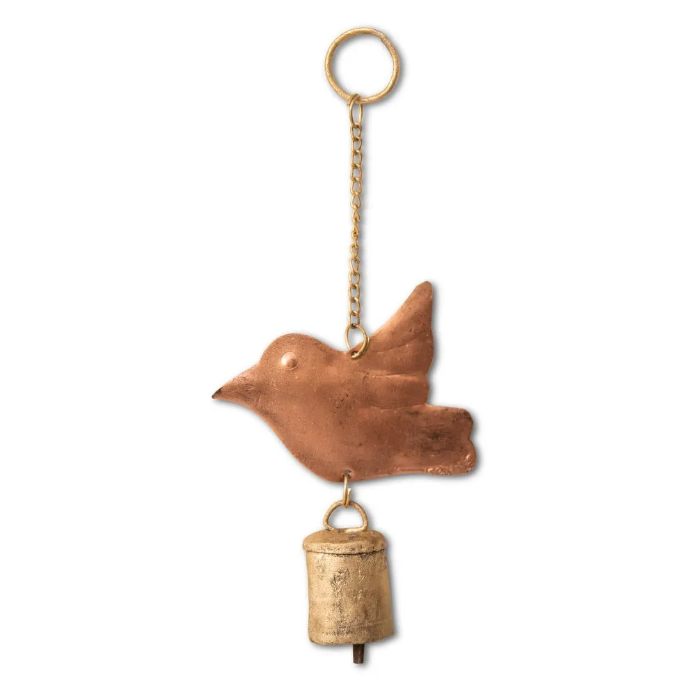 Handmade Copper Bell Keyring - Bird Design