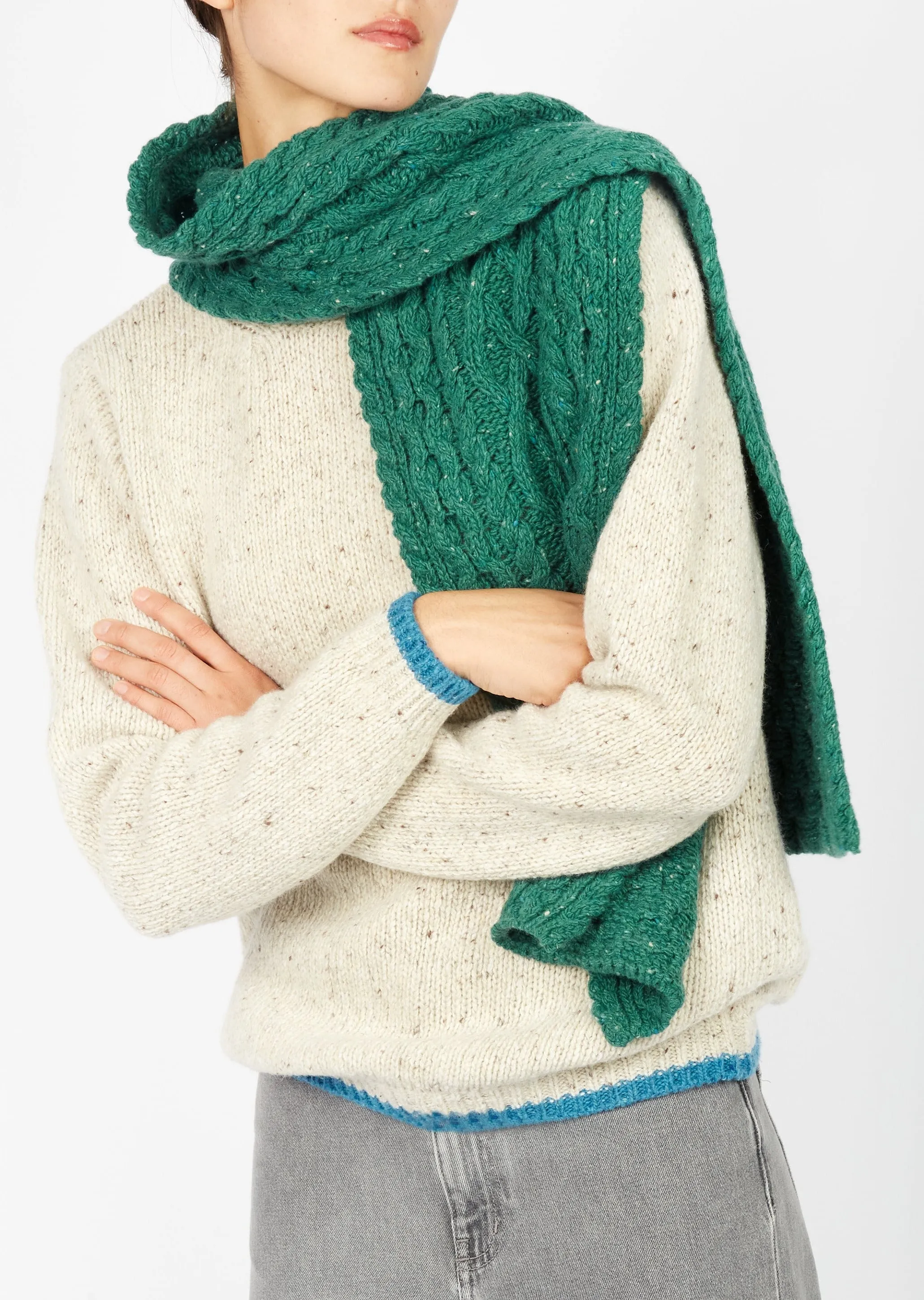 IrelandsEye Luxe Aran Scarf | Green Garden