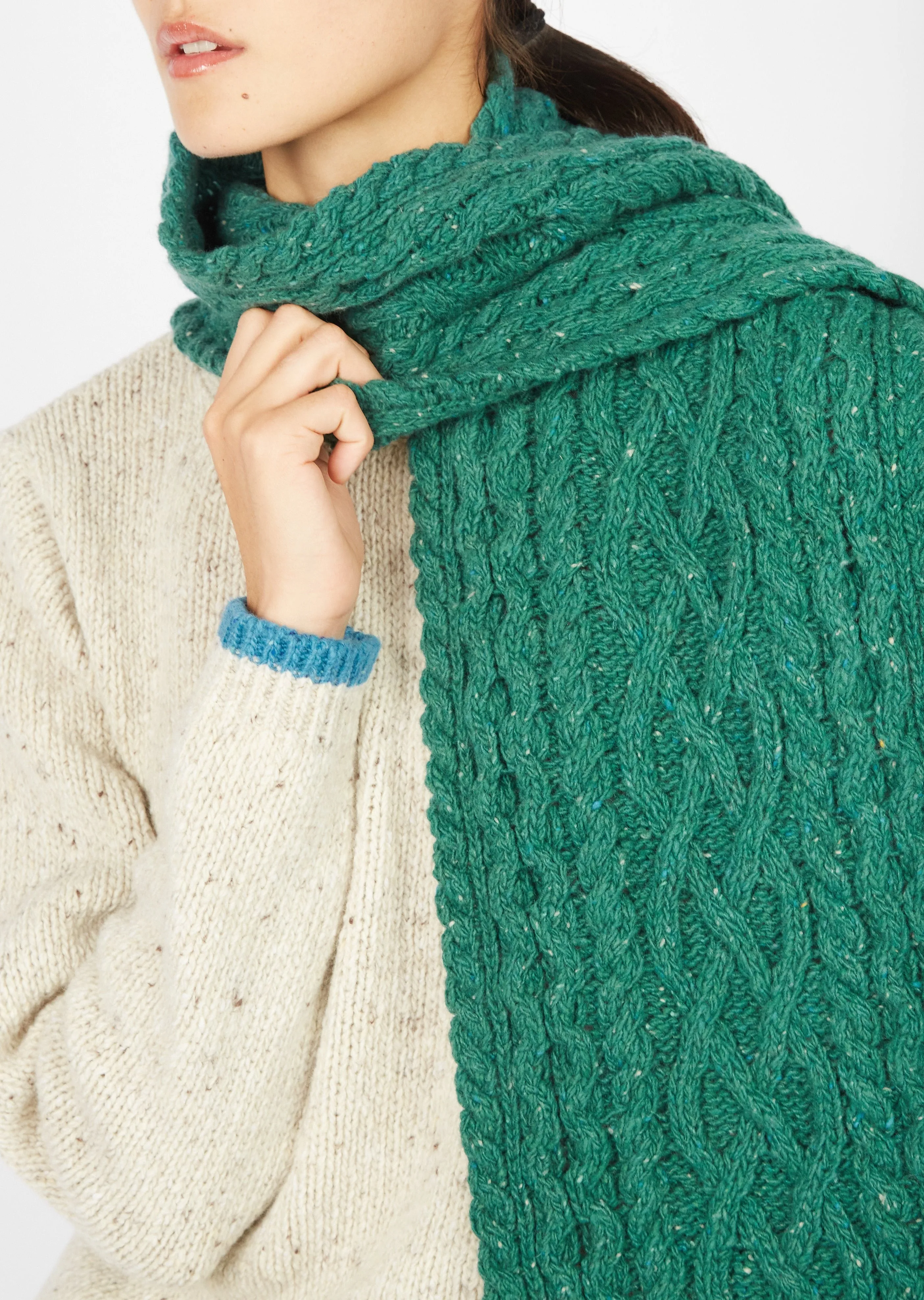 IrelandsEye Luxe Aran Scarf | Green Garden