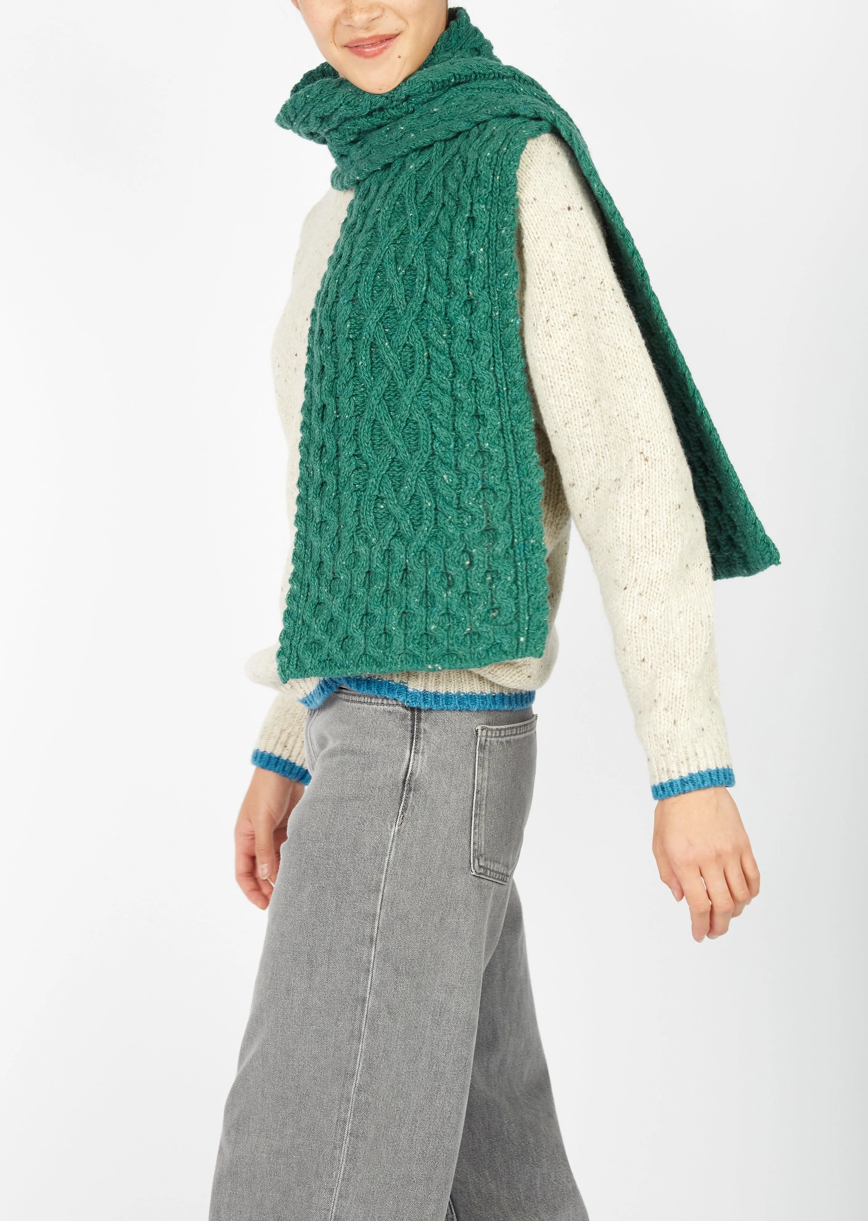 IrelandsEye Luxe Aran Scarf | Green Garden