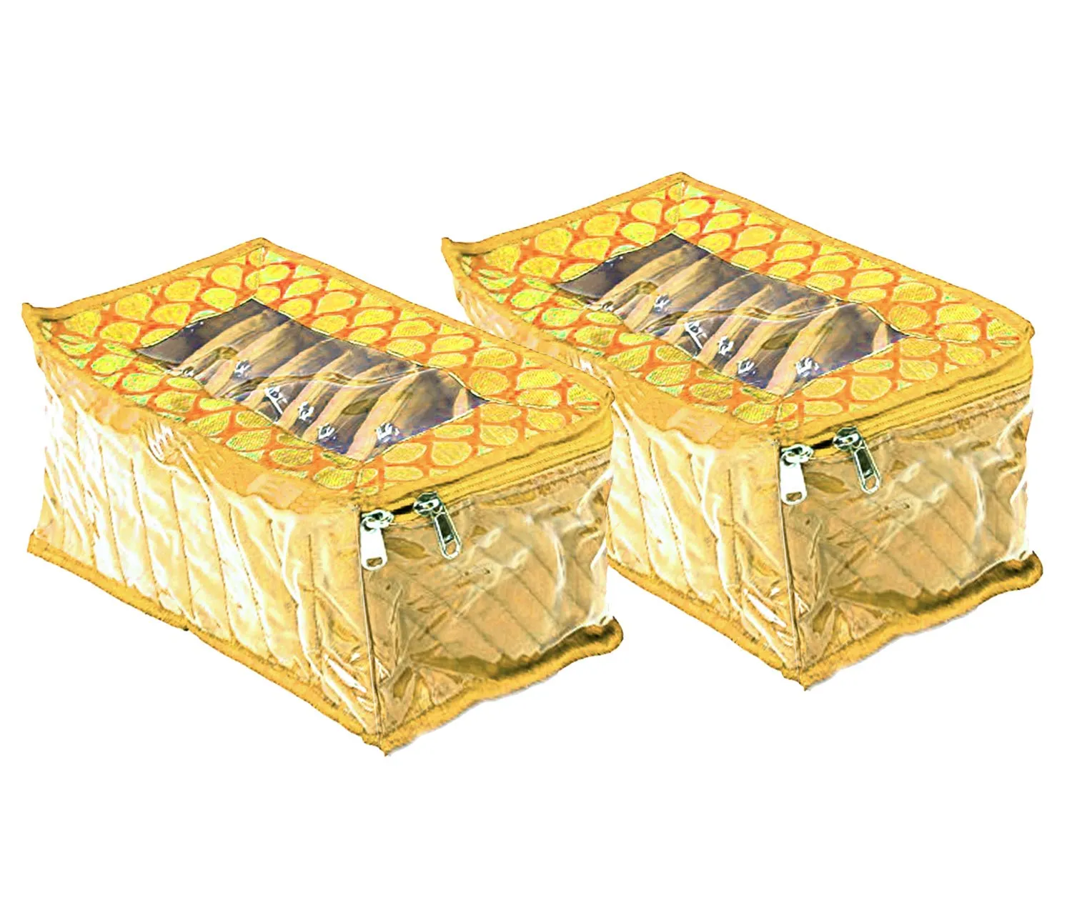 Kuber Industries 2 Pieces Fabric Jewellery Box with 10 Transparent Pouches, (Yellow) - CTKTC030959