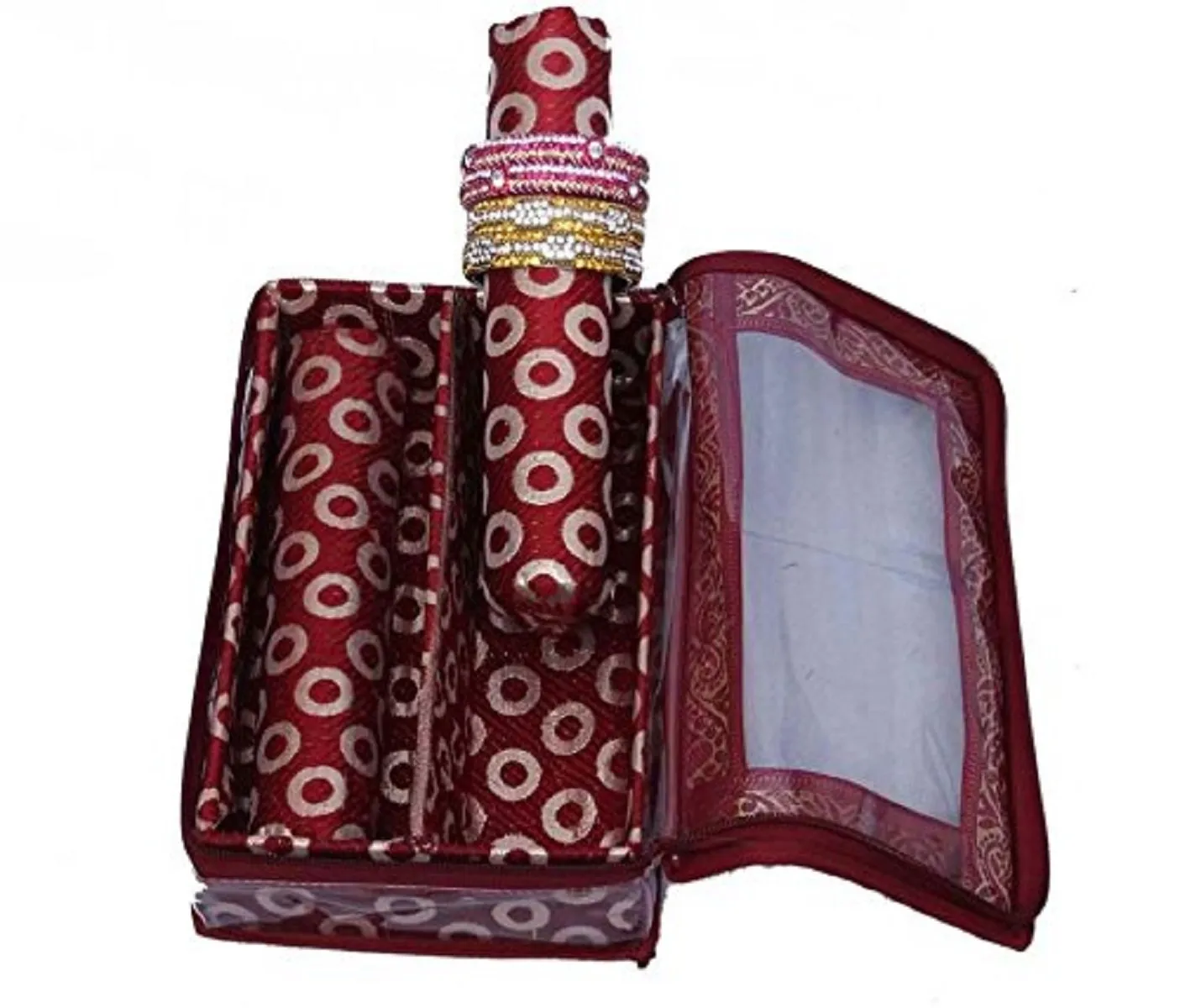 Kuber Industries 2 Pieces Wooden Two Roll Bangle Box Set, Maroon (COMBNG09), (Model: VACOMBNG009)