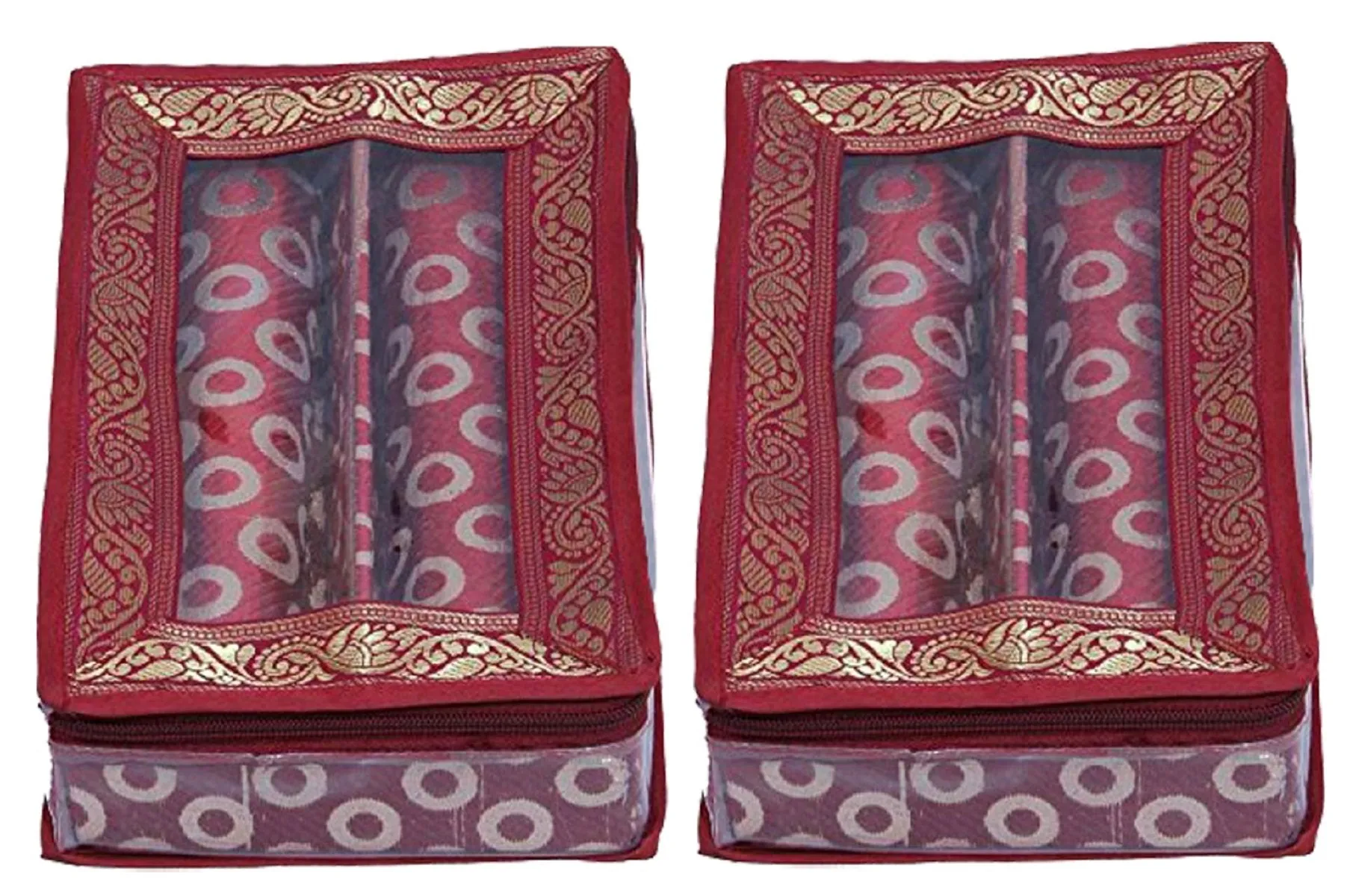 Kuber Industries 2 Pieces Wooden Two Roll Bangle Box Set, Maroon (COMBNG09), (Model: VACOMBNG009)