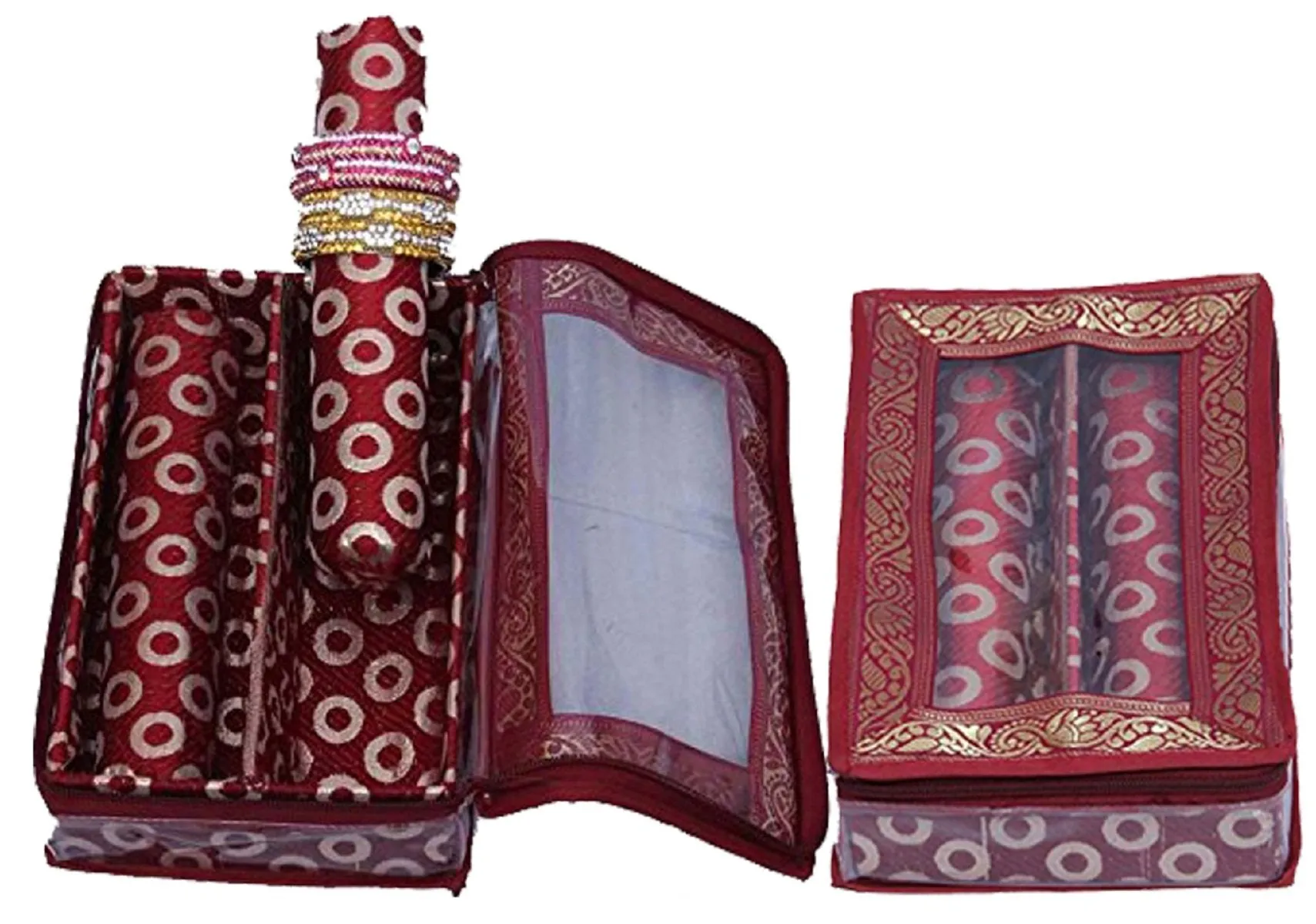 Kuber Industries 2 Pieces Wooden Two Roll Bangle Box Set, Maroon (COMBNG09), (Model: VACOMBNG009)