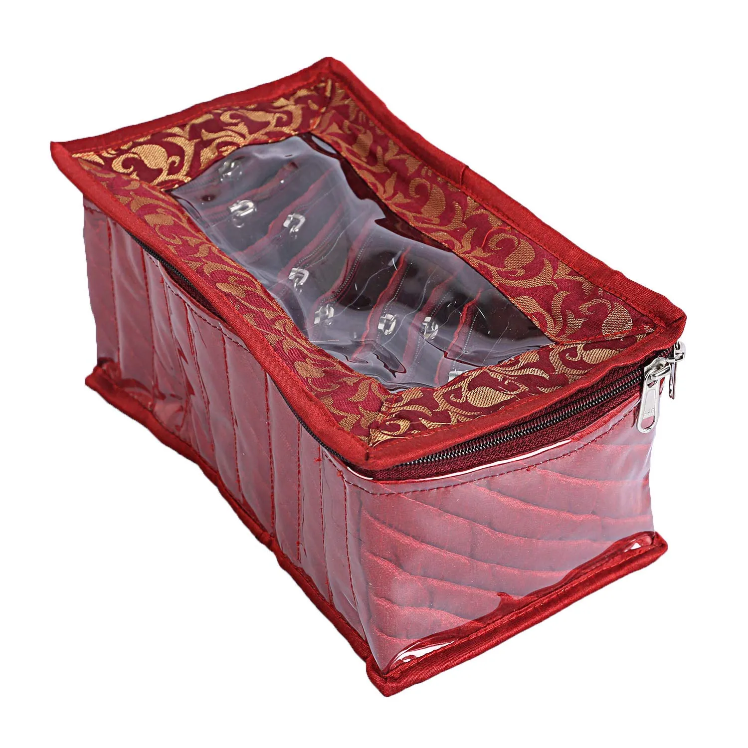 Kuber Industries Laminated Satin 10 Pouch Jewellery Box (Pink and Maroon) - 2 Piece