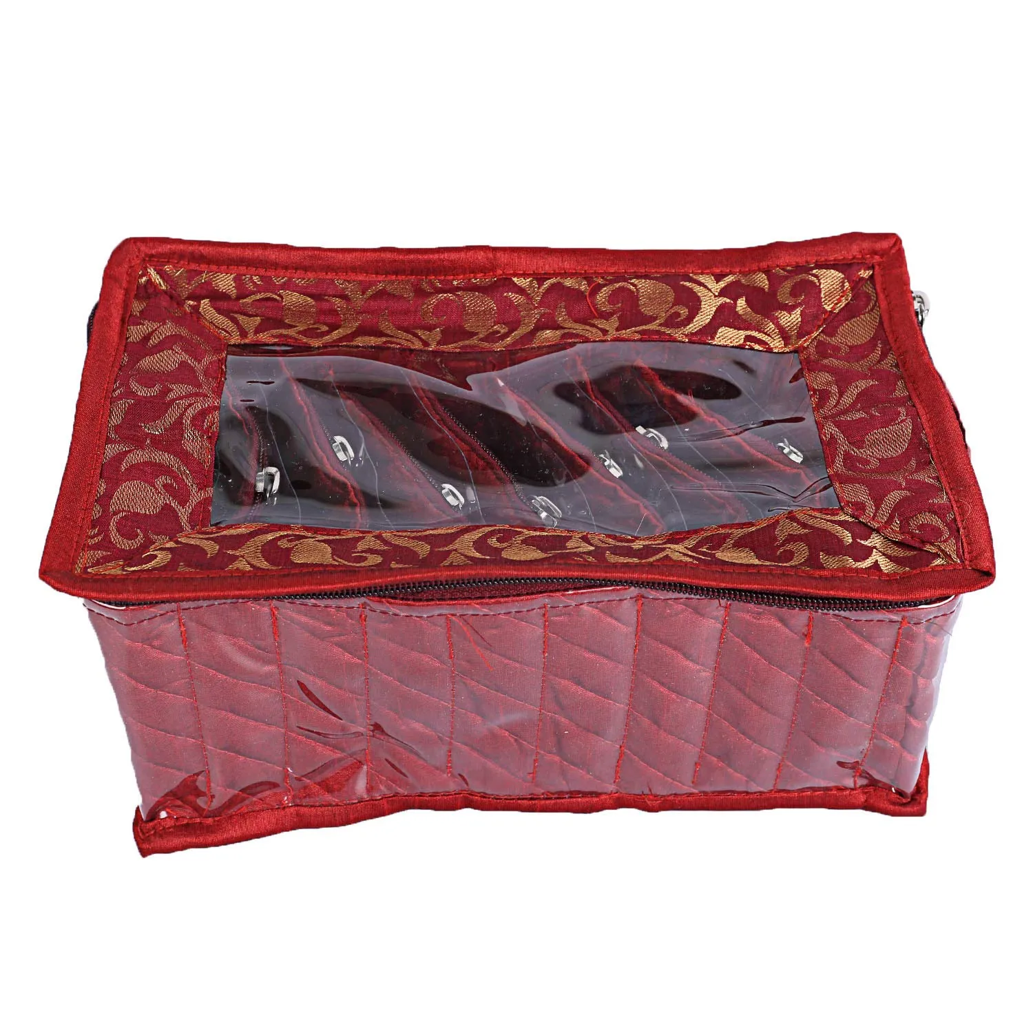 Kuber Industries Laminated Satin 10 Pouch Jewellery Box (Pink and Maroon) - 2 Piece
