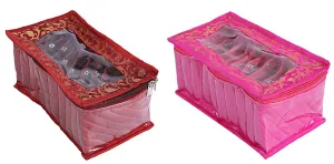 Kuber Industries Laminated Satin 10 Pouch Jewellery Box (Pink and Maroon) - 2 Piece
