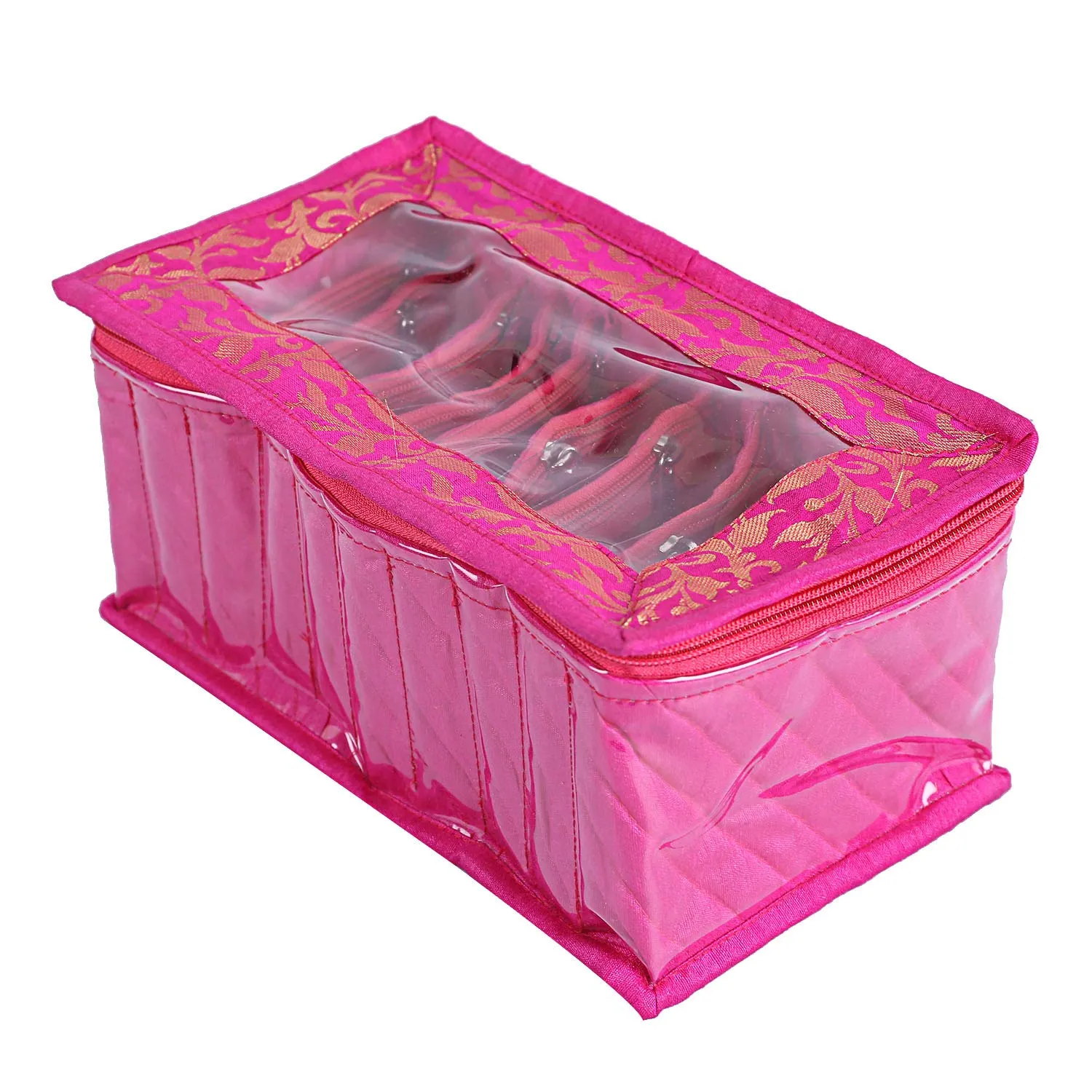 Kuber Industries Laminated Satin 10 Pouch Jewellery Box (Pink and Maroon) - 2 Piece