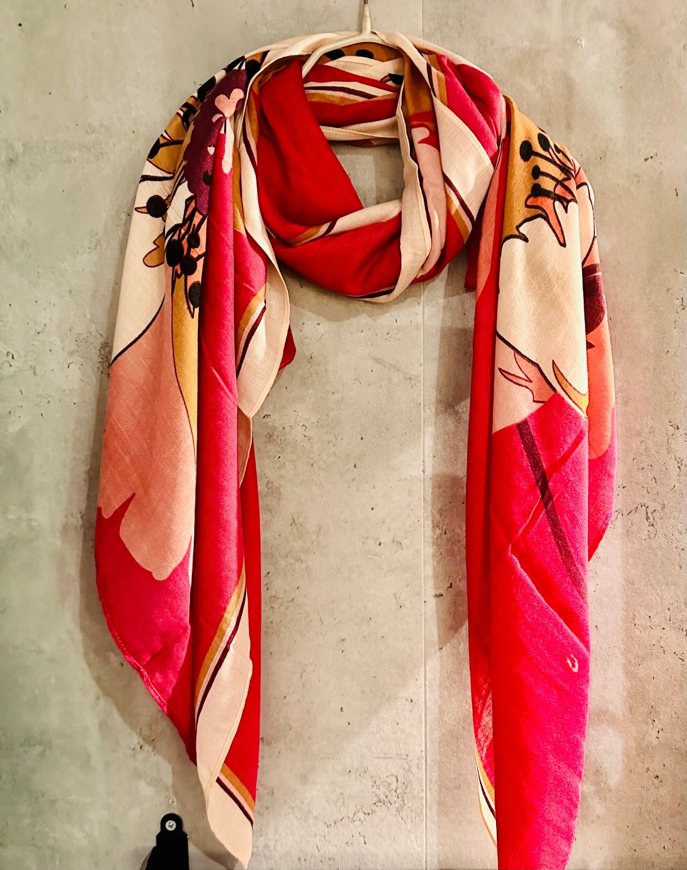 Large Sketched Peony Flower Organic Cotton Scarf in Bright Pink,Eco-Friendly Accessory for all Season,Perfect Gift for Mother's Birthday.