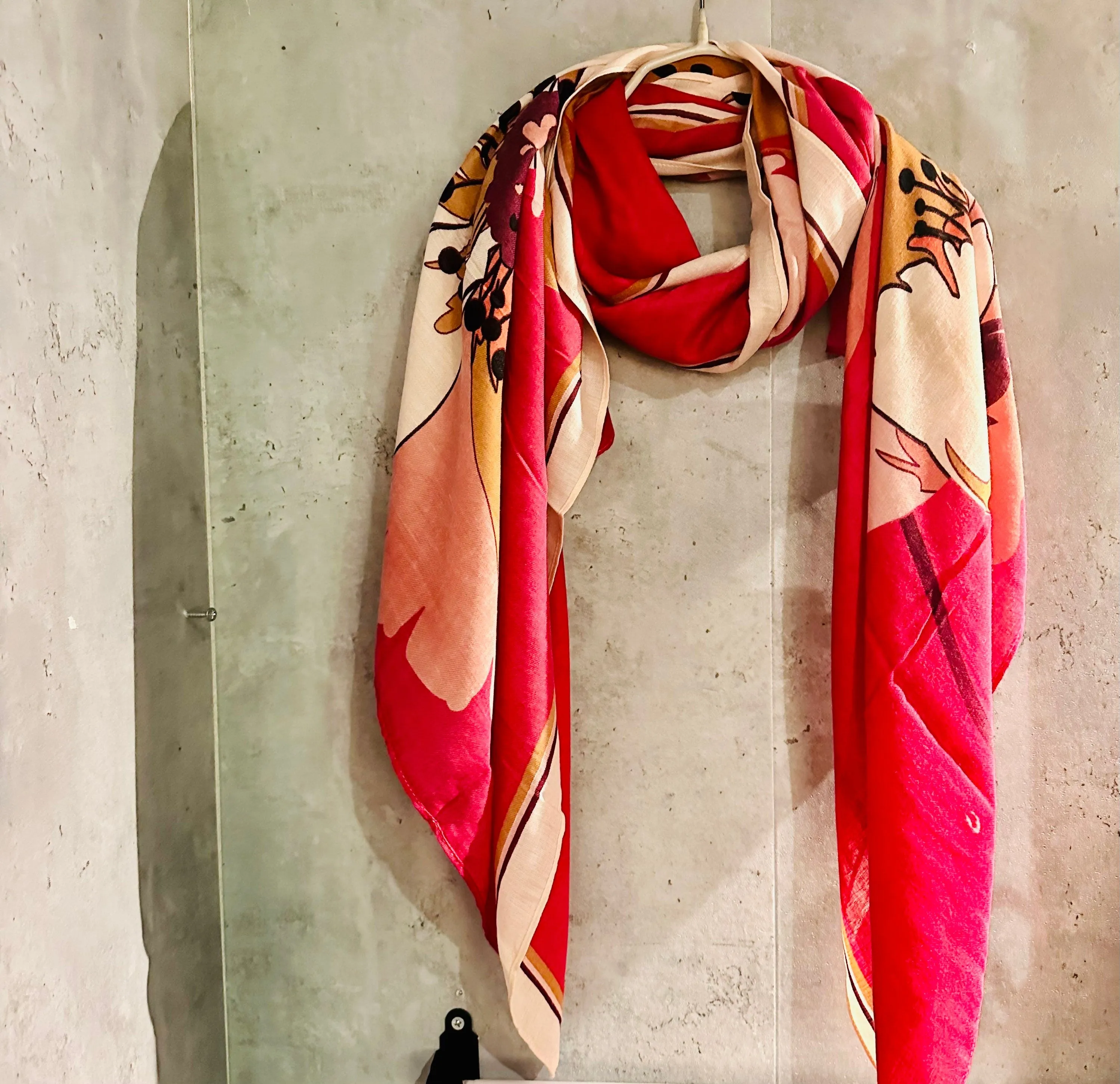 Large Sketched Peony Flower Organic Cotton Scarf in Bright Pink,Eco-Friendly Accessory for all Season,Perfect Gift for Mother's Birthday.