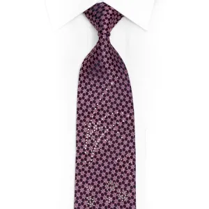 Mauve Geometric On Navy Rhinestone Silk Tie With Silver Sparkles