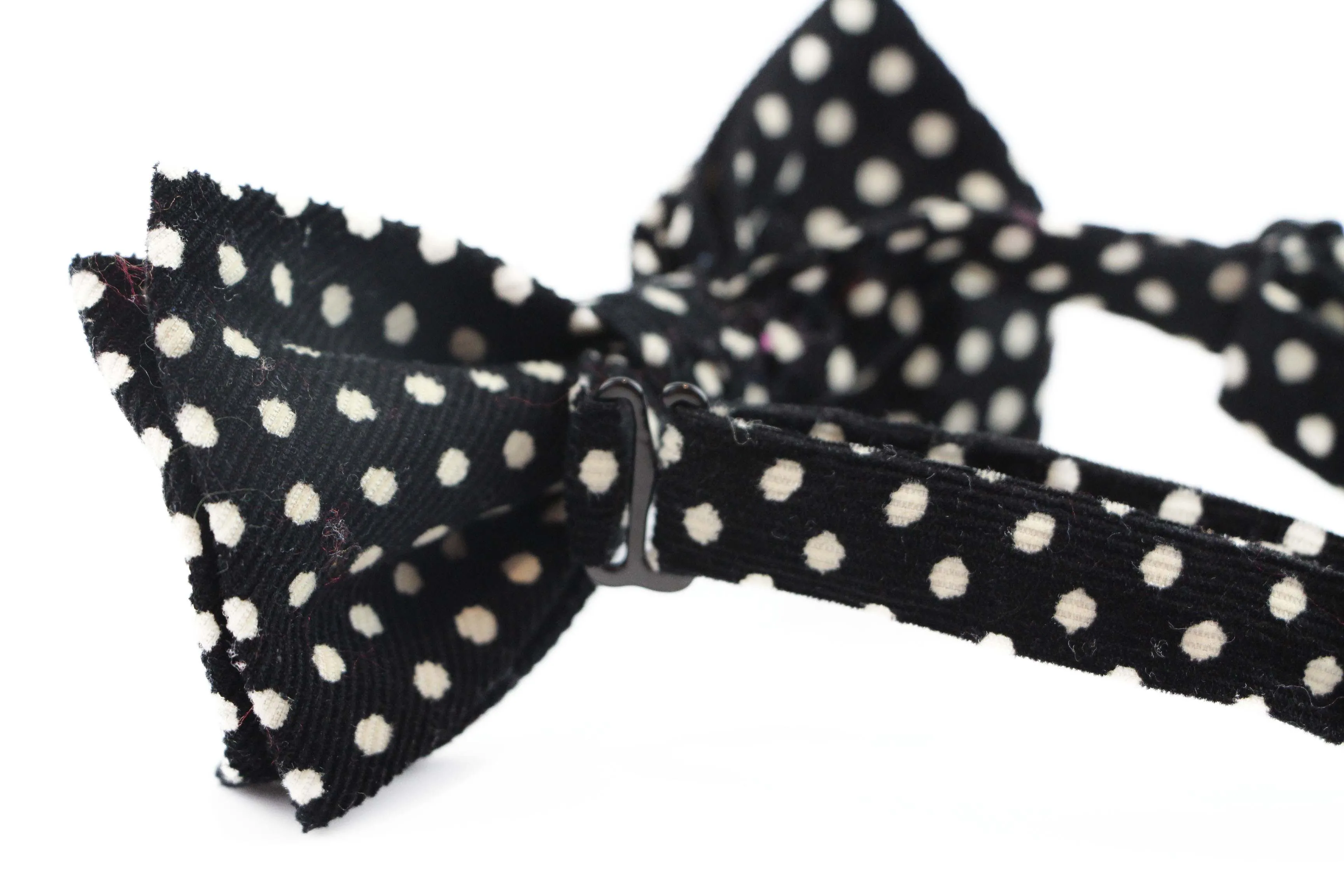 Mens Black  & White Cord Polka Dot Patterned Bow Tie