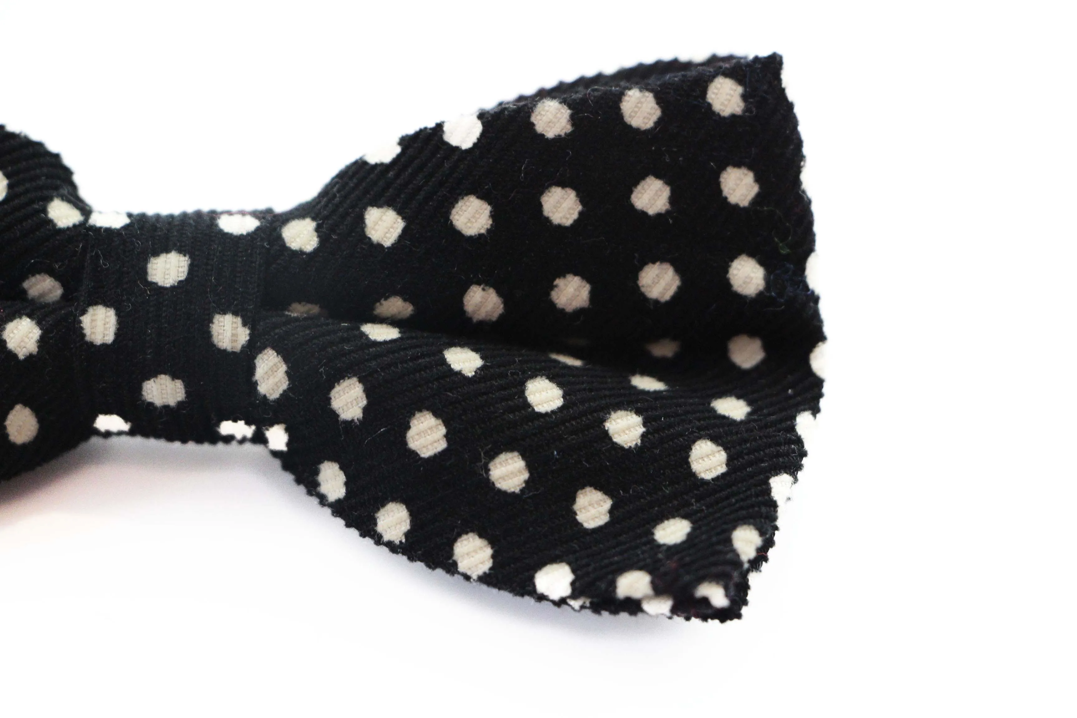 Mens Black  & White Cord Polka Dot Patterned Bow Tie