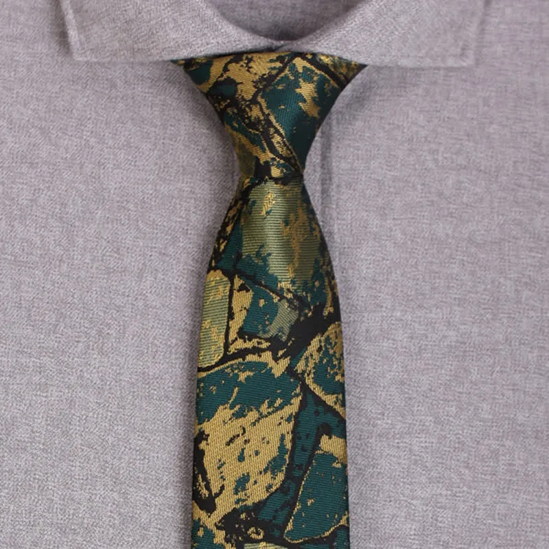 Men's Gold-green Abstract Graphic Necktie