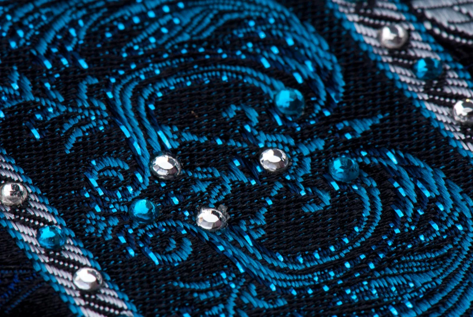 Men's Rhinestone Silk Necktie Interlocking Circles On Dark Blue