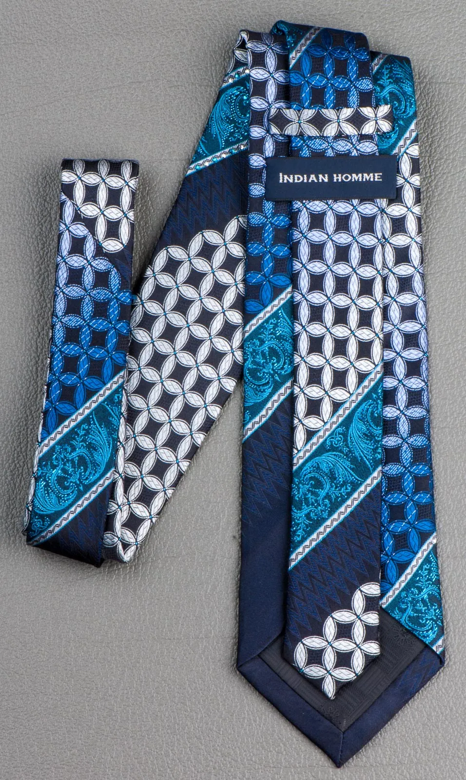Men's Rhinestone Silk Necktie Interlocking Circles On Dark Blue