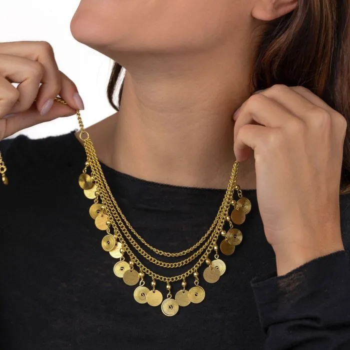 NECKLACE 3 COINS/SPIRALS DD04041
