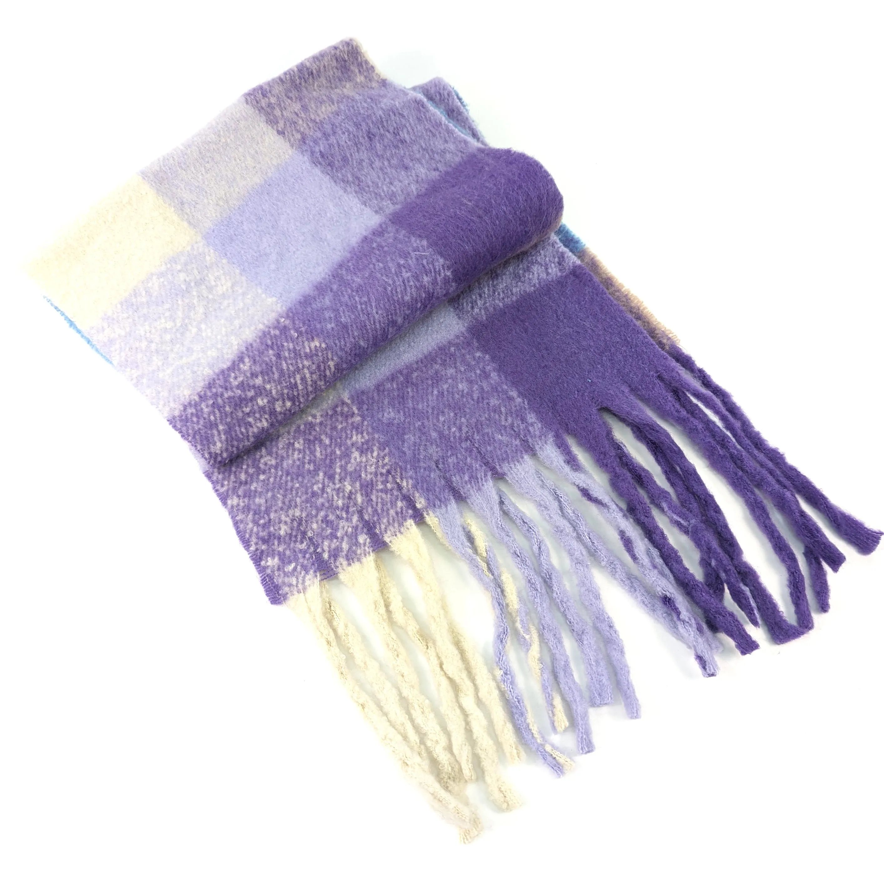 Oversized Thick Check Tasselled Scarf