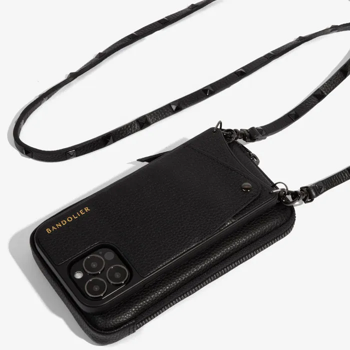 Pebble Leather Expanded Zip Pouch - Black/Pewter