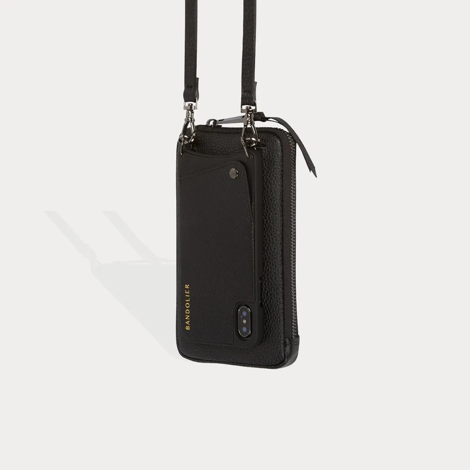 Pebble Leather Expanded Zip Pouch - Black/Pewter