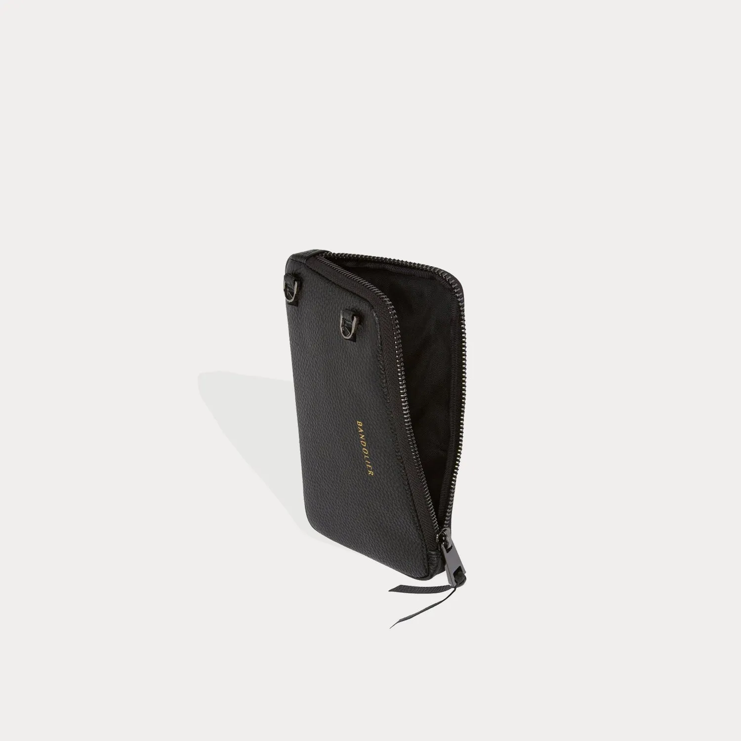 Pebble Leather Expanded Zip Pouch - Black/Pewter