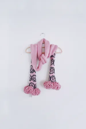Pink Smiley Face Crochet Ruffle Scarf