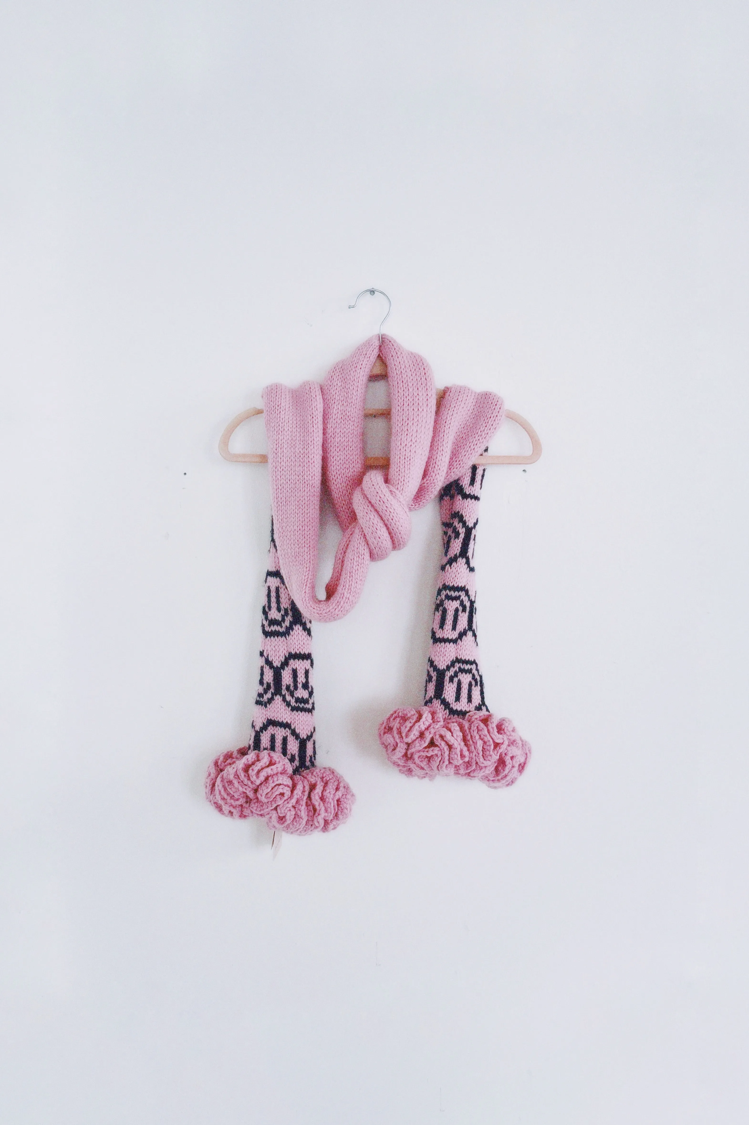 Pink Smiley Face Crochet Ruffle Scarf