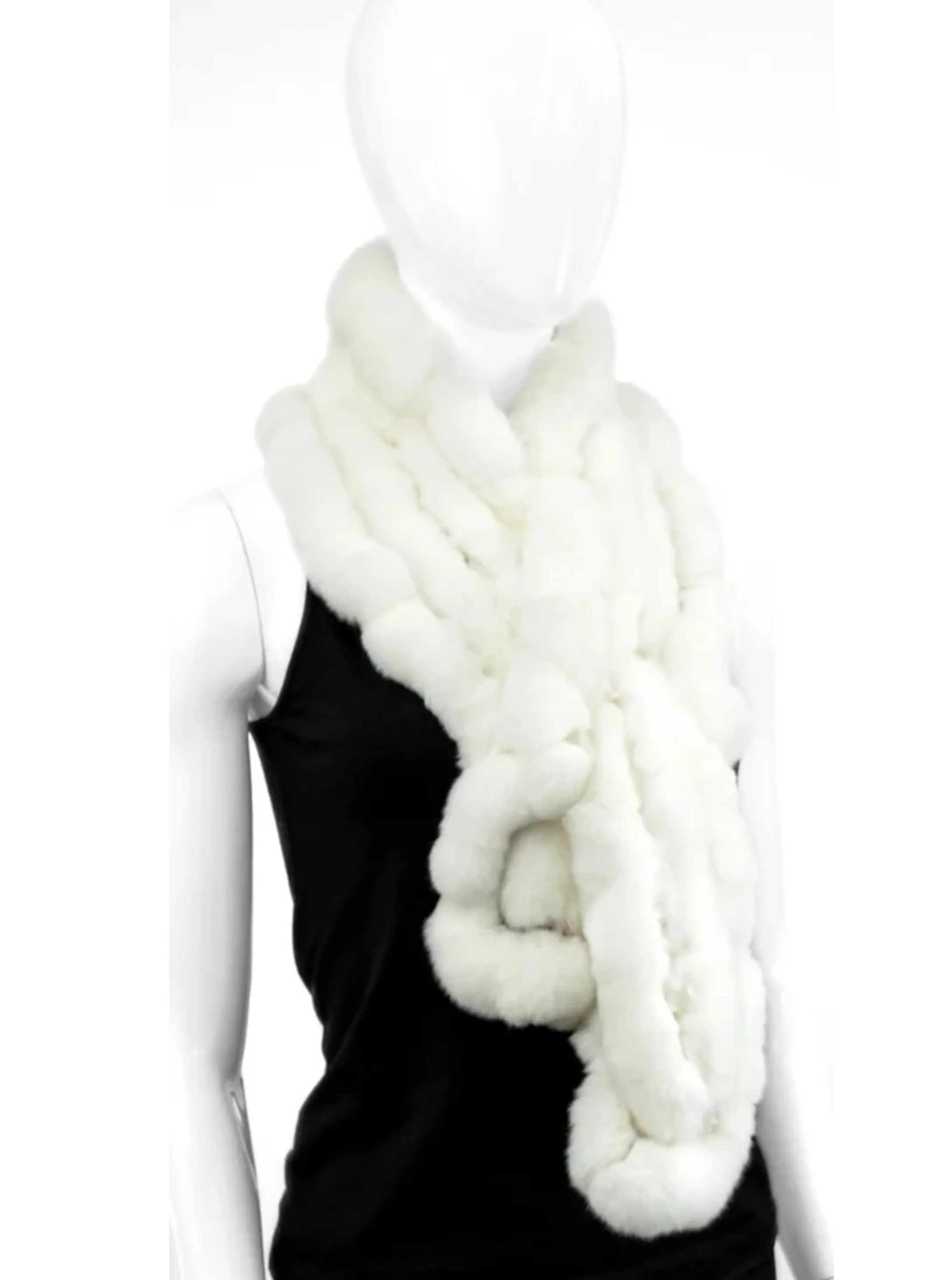 Rabbit Fur Ruffle Scarf [White-SCEG05]