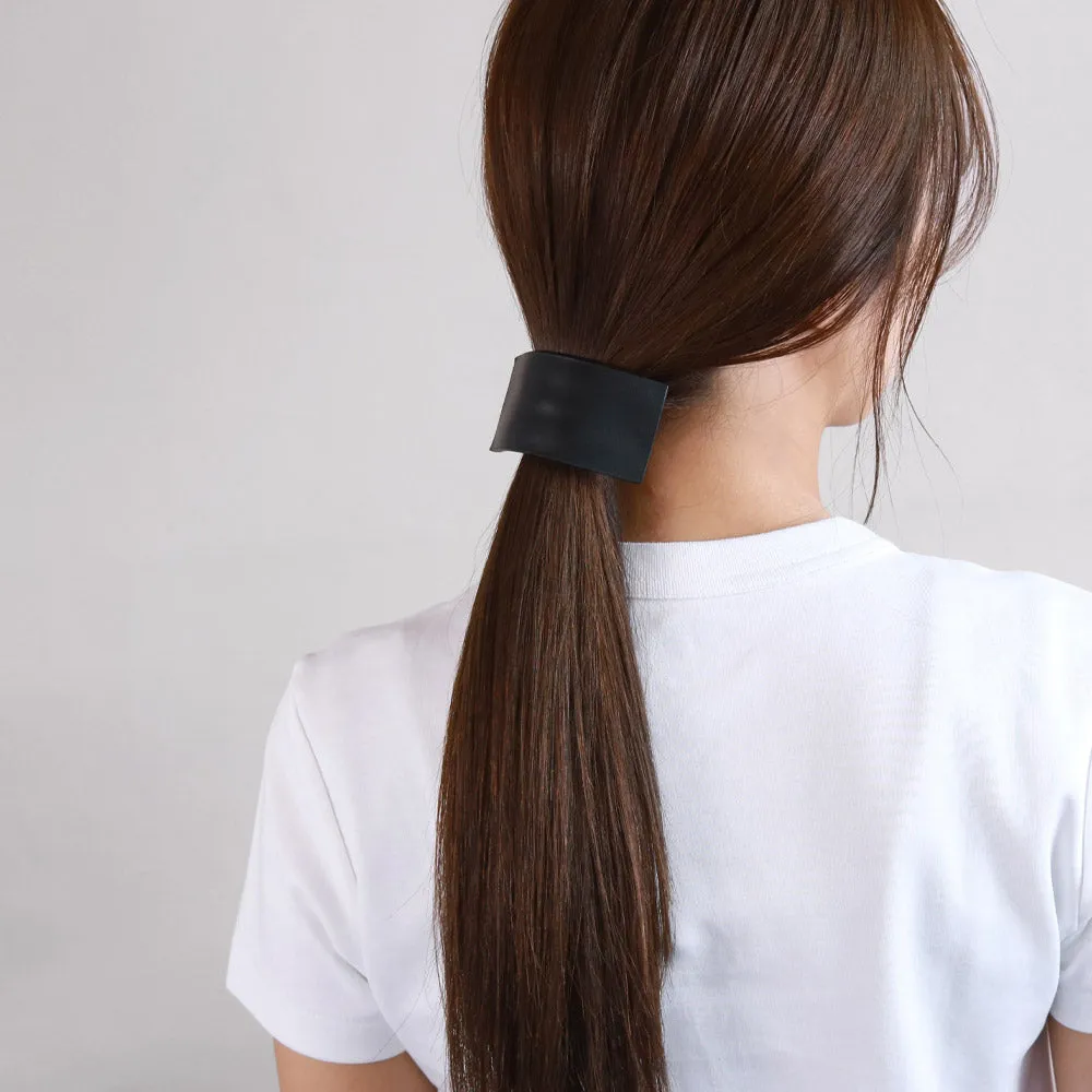 Rectangular Black Leather Ponytail Holder