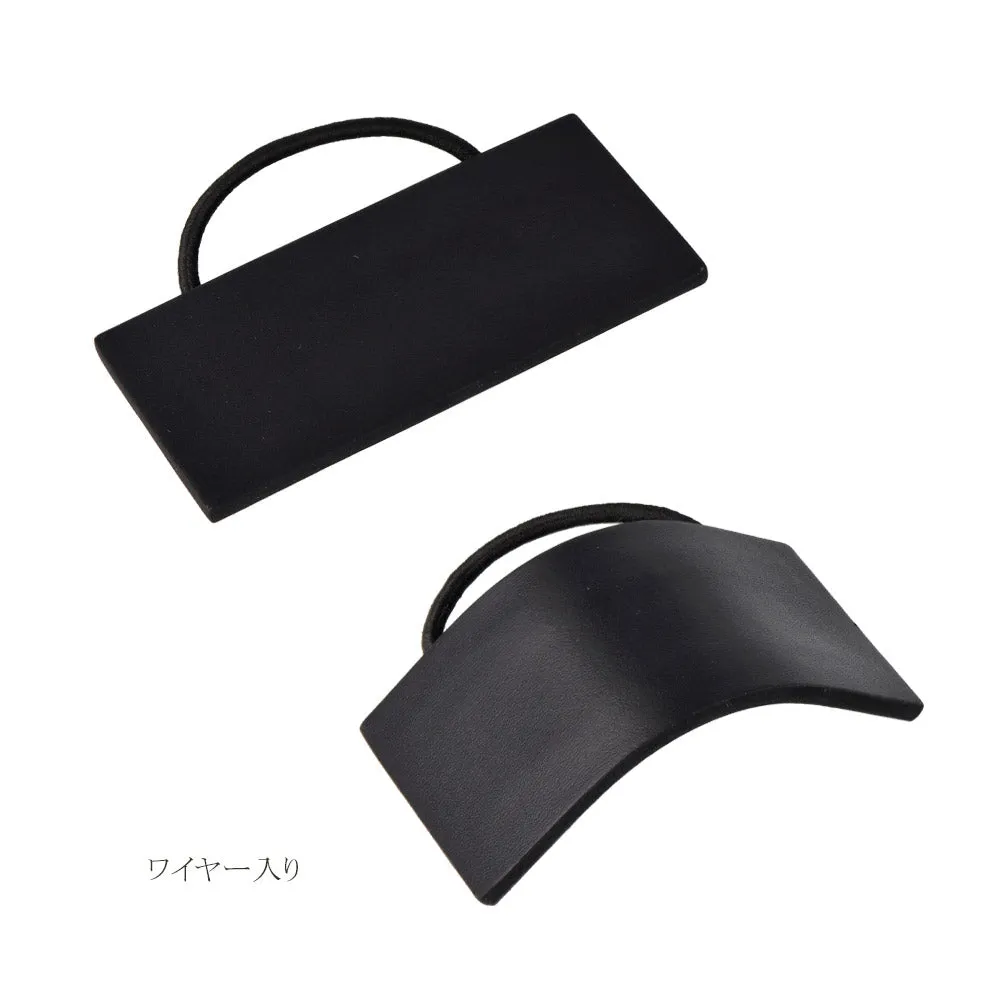 Rectangular Black Leather Ponytail Holder