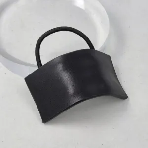 Rectangular Black Leather Ponytail Holder