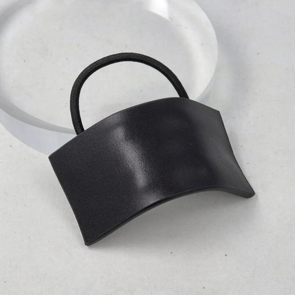 Rectangular Black Leather Ponytail Holder
