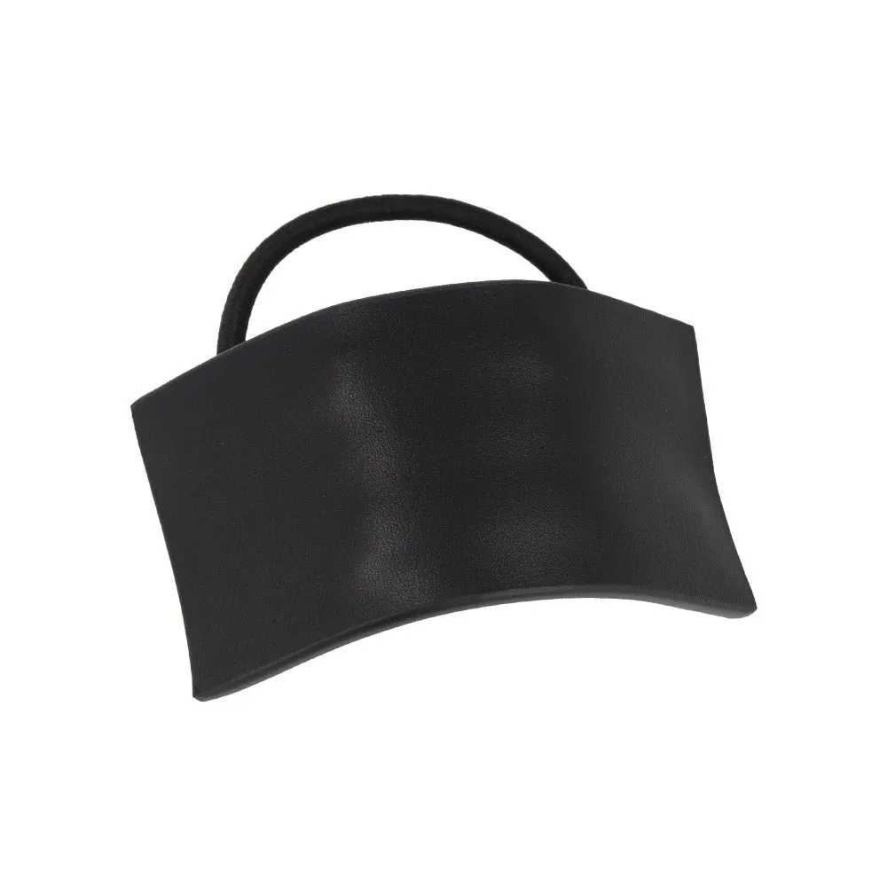 Rectangular Black Leather Ponytail Holder