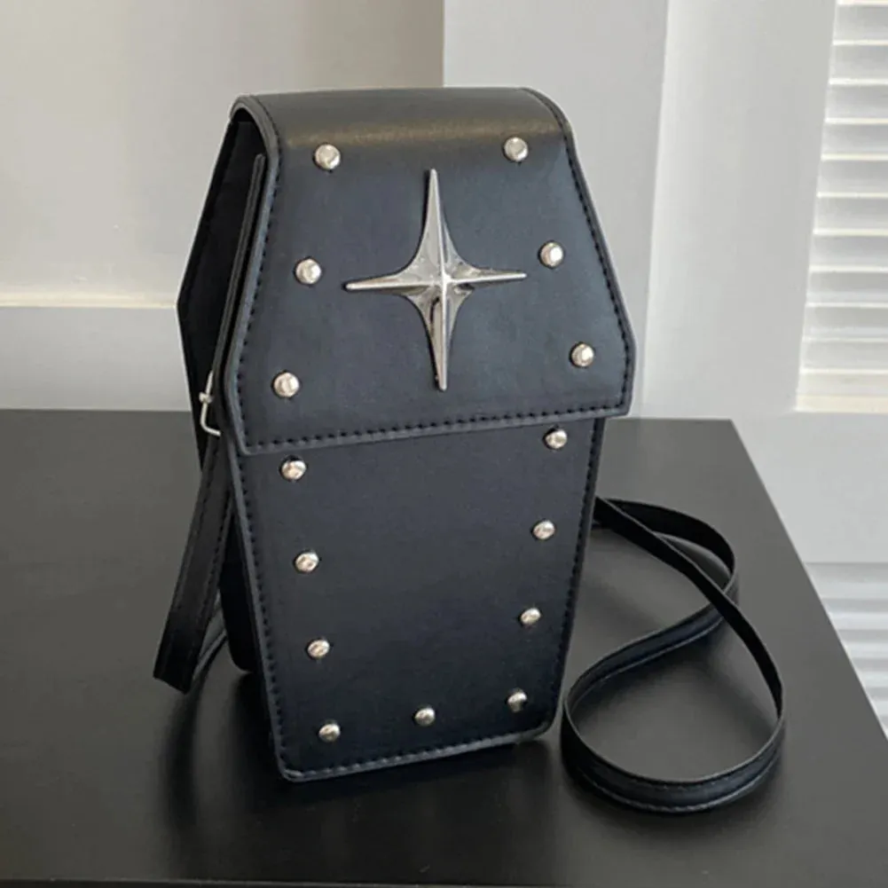 Retro Gothic Dark Personalized Star Rivet PU Leather Women Halloween Handbag