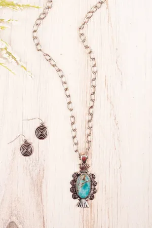 SALE! Turquoise Scroll Oval Necklace and Earring Set