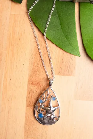 SALE! Turquoise Sea Glass and Silvertone Starfish Teardrop Necklace