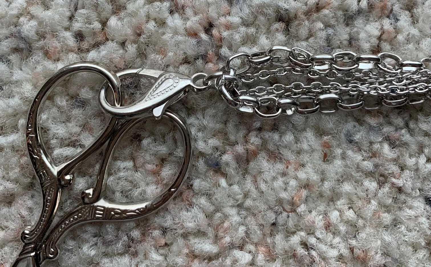 Scissors Lanyard - Silver with Black and Purple Smoke Beads