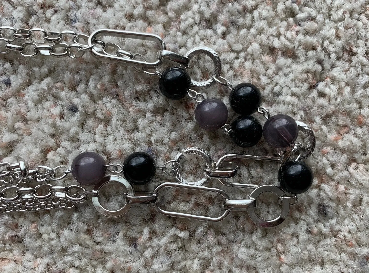 Scissors Lanyard - Silver with Black and Purple Smoke Beads