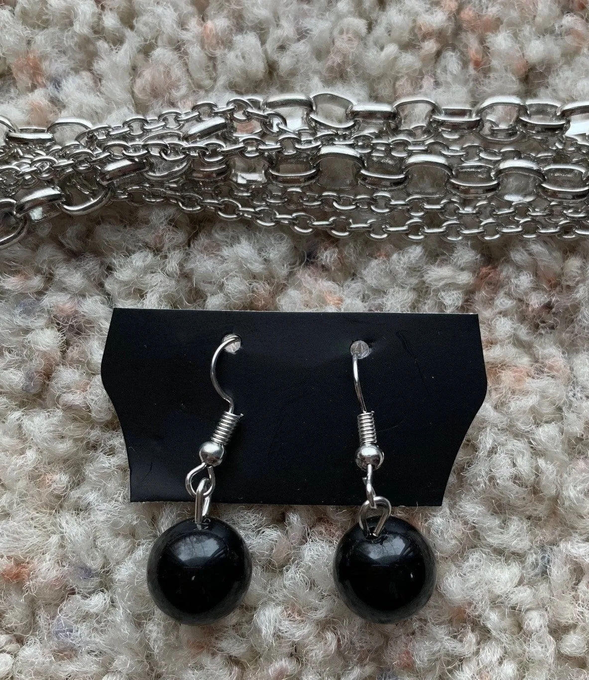 Scissors Lanyard - Silver with Black and Purple Smoke Beads