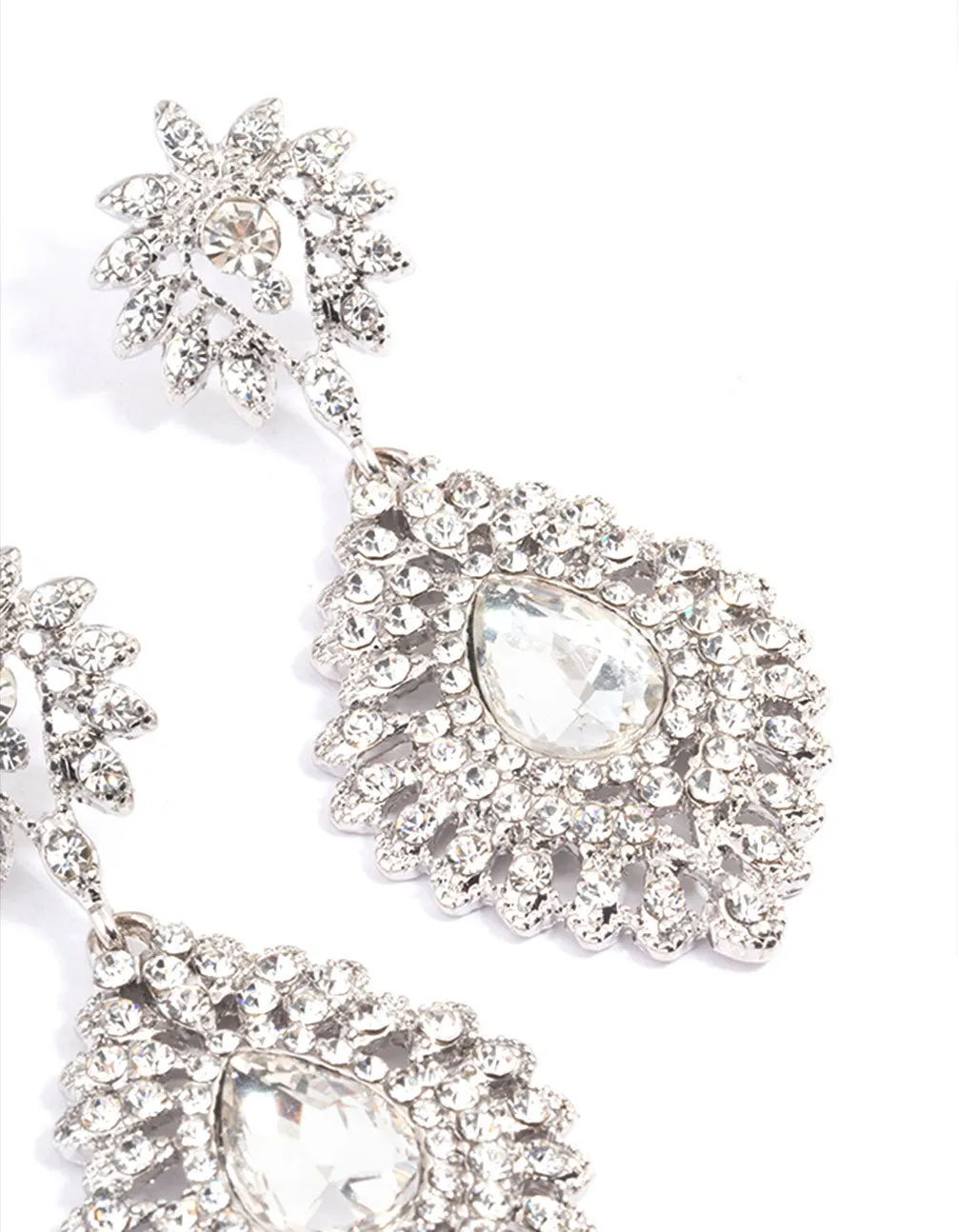 Silver Statement Diamante Drop Earrings