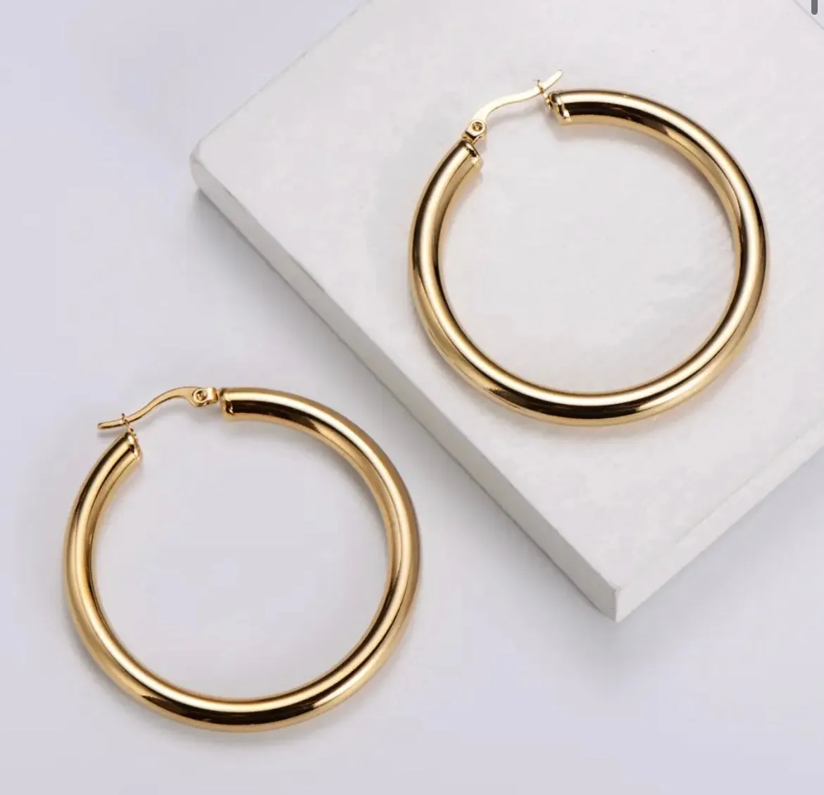 Thick Gold Plated Chunky Hoop Earrings