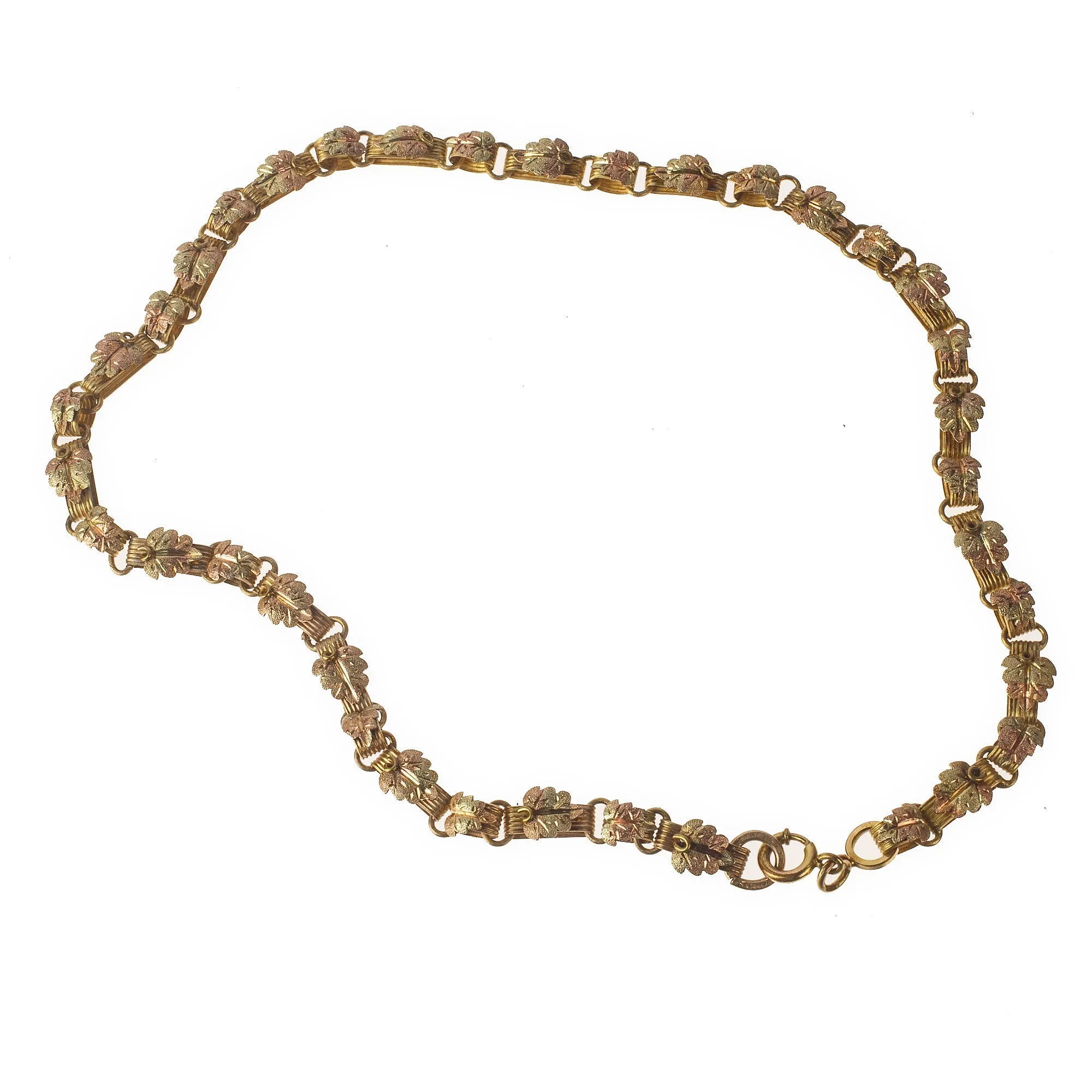 Victorian Maple Leaf Chain 3-color Gold Necklace, 10 kt., 19' long . j-nlch185