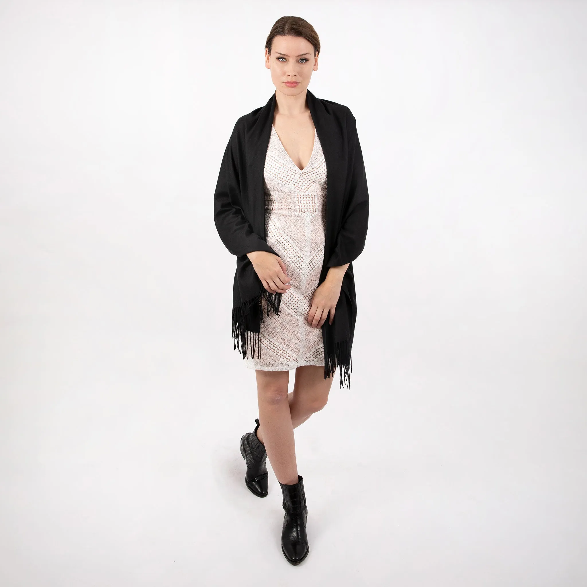 Women's Plain Pashmina Shawl with Tassels