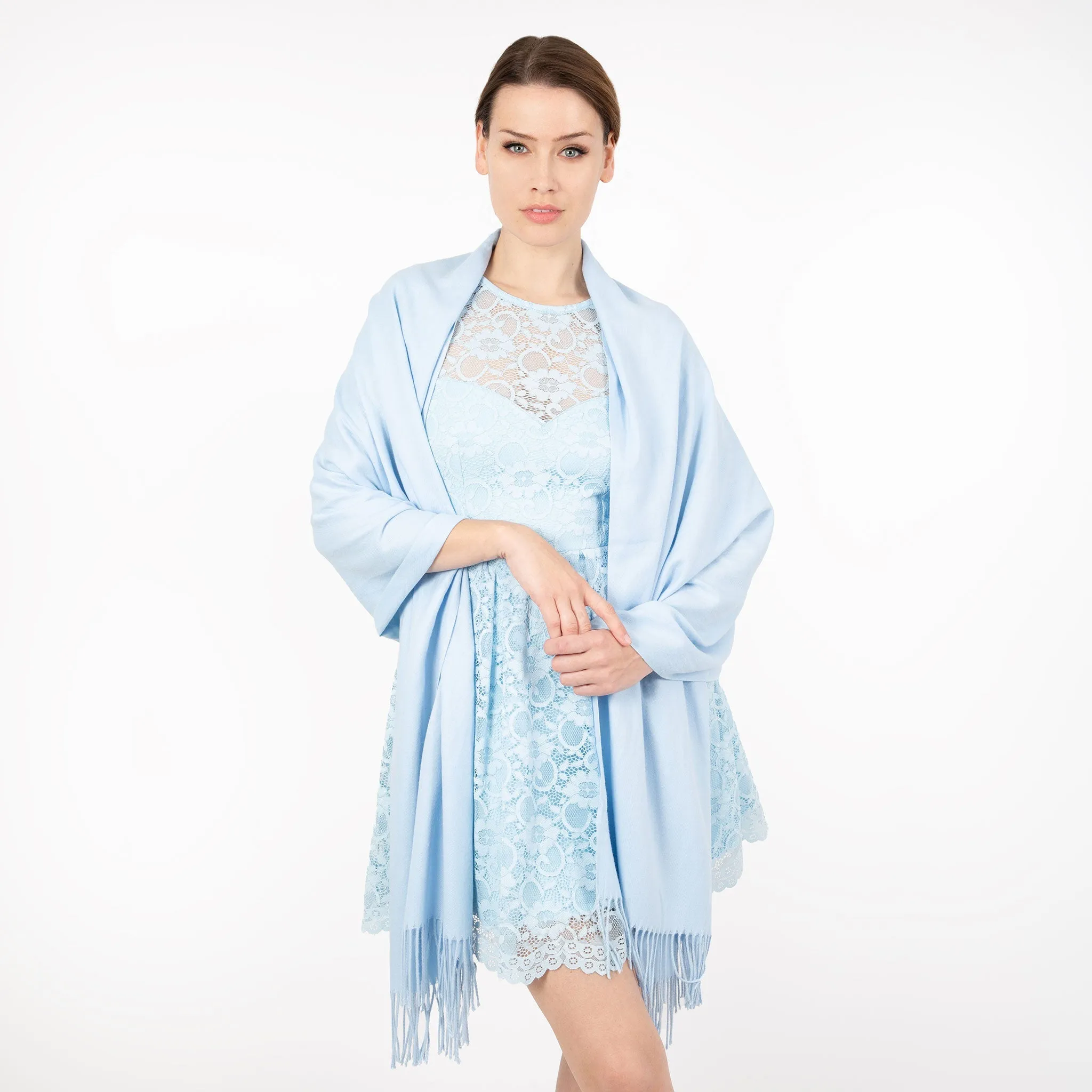 Women's Plain Pashmina Shawl with Tassels